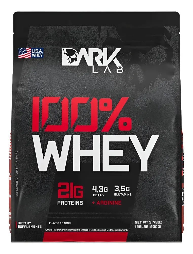 Whey Protein Concentrado 100 900g Refil Dark Lab Morango