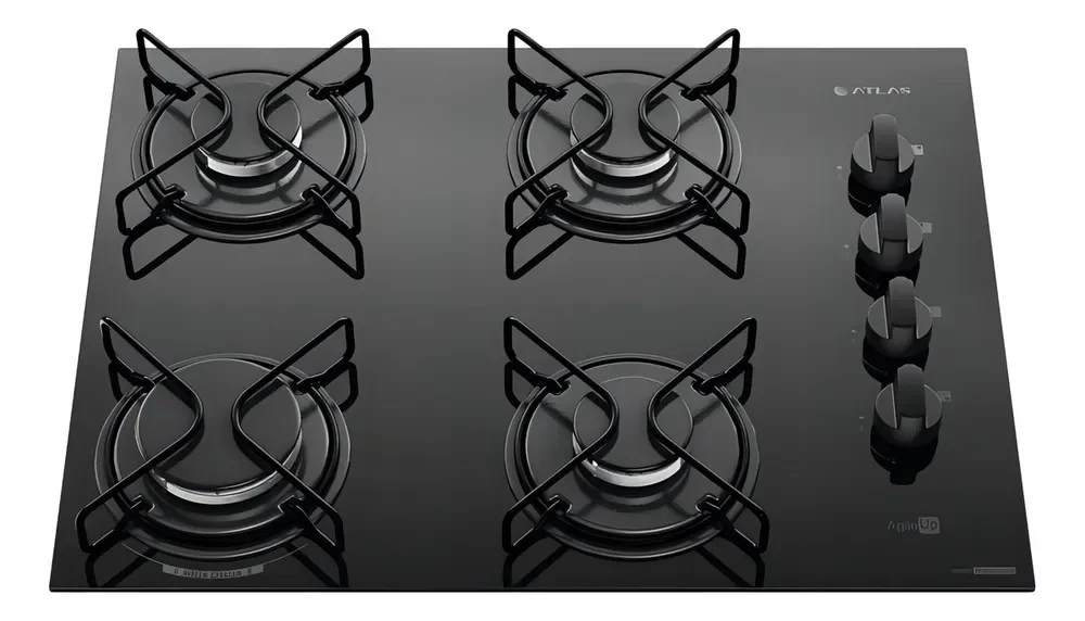 Cooktop 4 Bocas Atlas Agile Up Mesa Vidro Mega Chama Bivolt