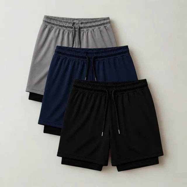 Kit com 3 Shorts 2 Em 1 Duplo Academia