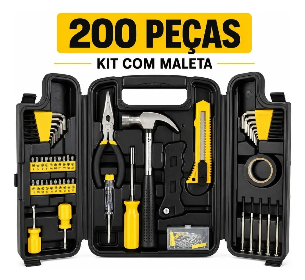 Jogo de Ferramentas 200 Peças com Maleta Resistente
