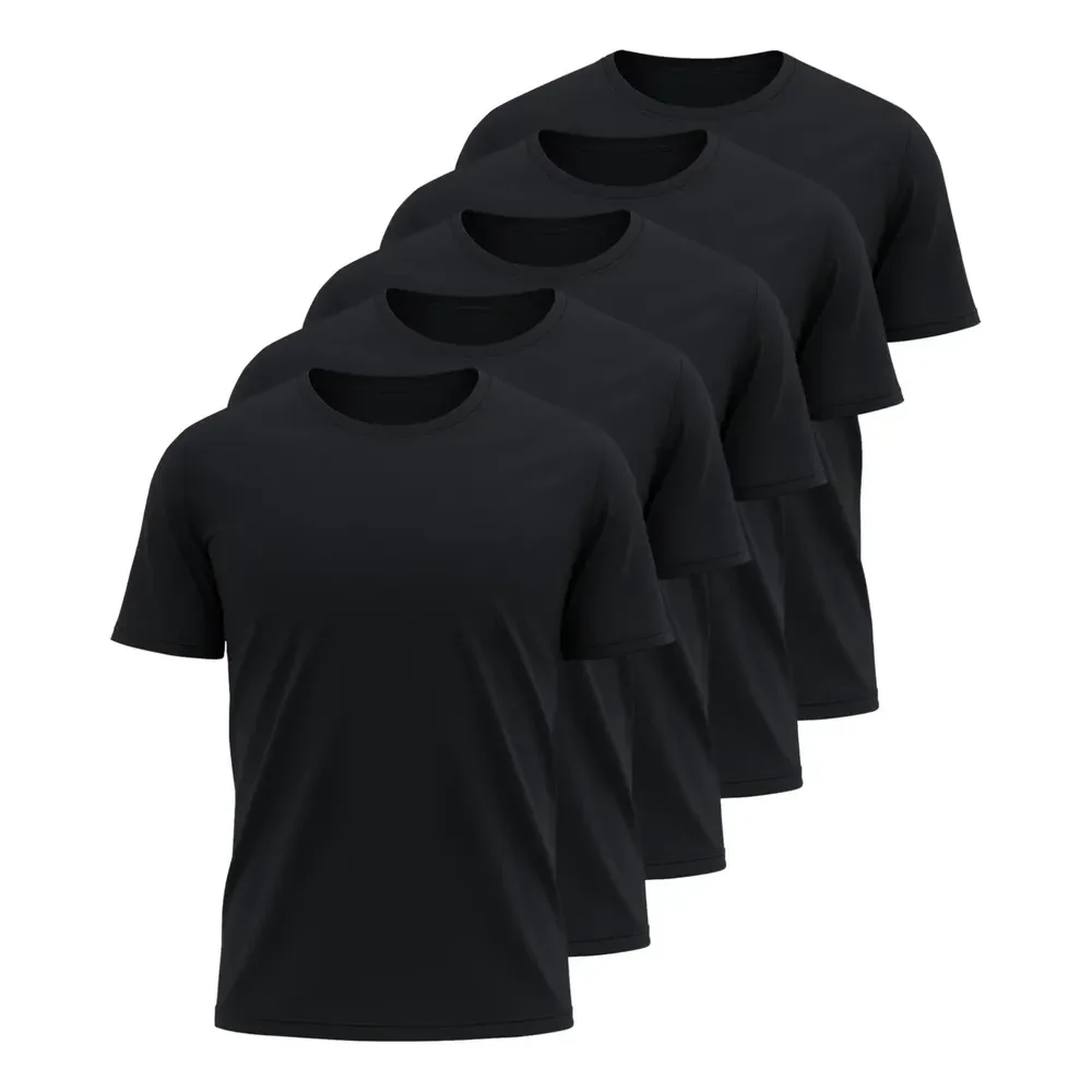 Kit 5 Camisetas Básicas Masculina Dry Fit Lisa Tradicional  Preto G