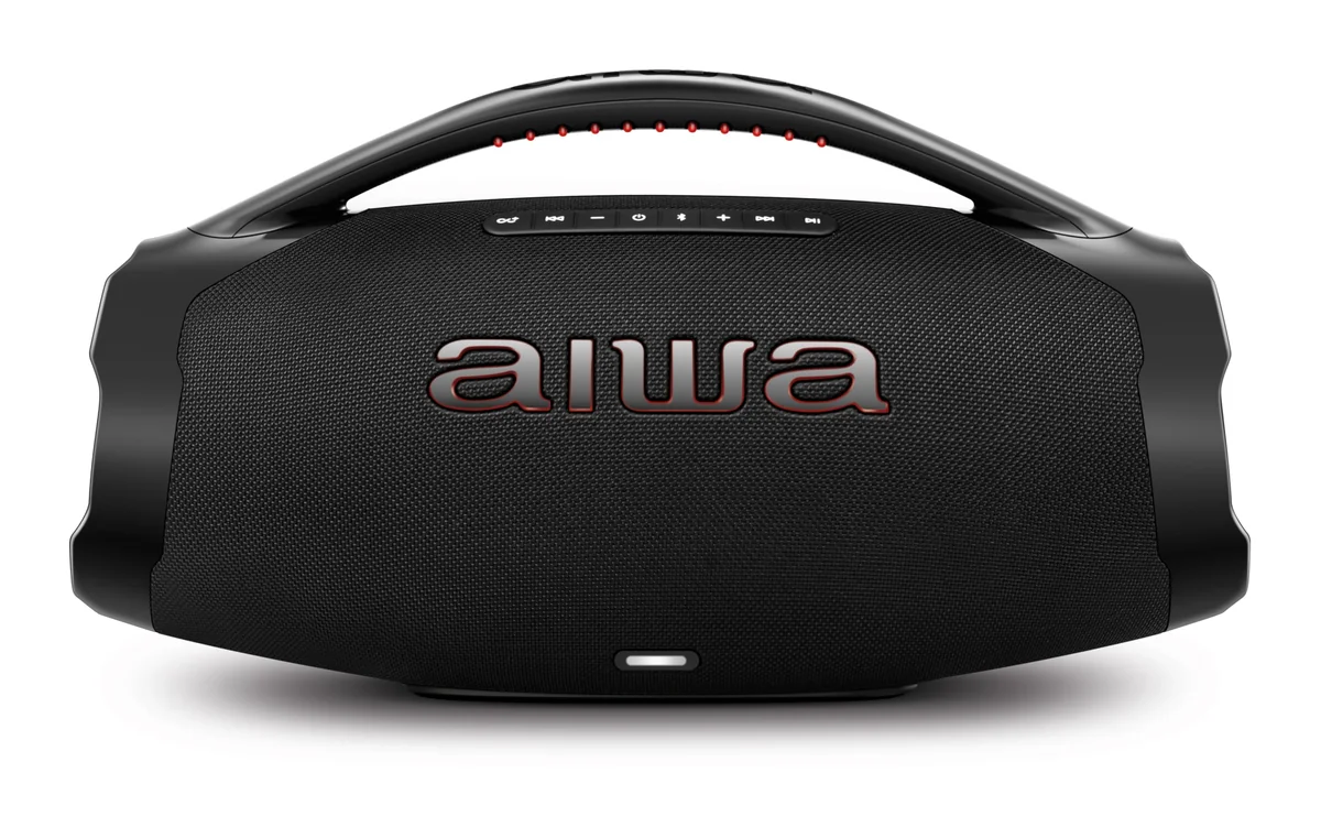Caixa de Som Boombox Plus AIWA BBS-01-B 200W Bluetooth 5.3-200W RMS - 30 Horas de Bateria - Resistente à Poeira e Água - Preto
