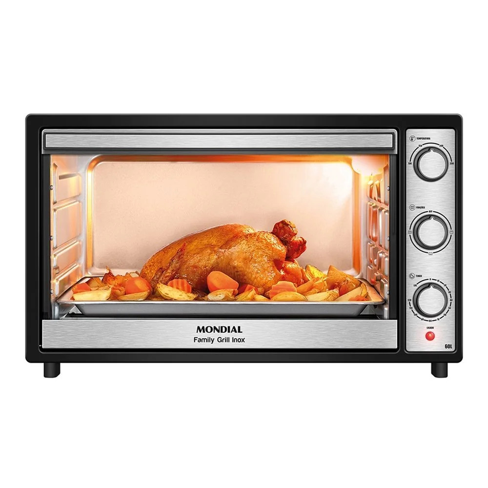 ✨Forno Elétrico de Bancada Mondial 60 Litros FRN-60-BI Family Grill, 1800W, Preto/Inox✨️