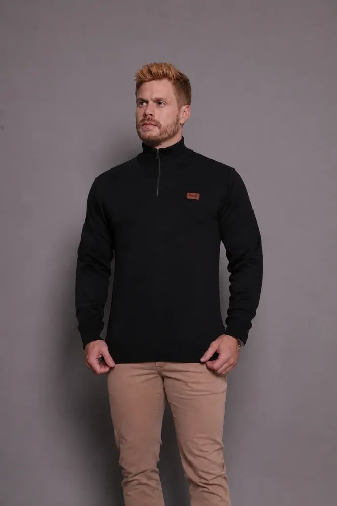 Suéter Masculino Zíper Gola Alta Red Nose Básico Inverno Preto (P ao G)