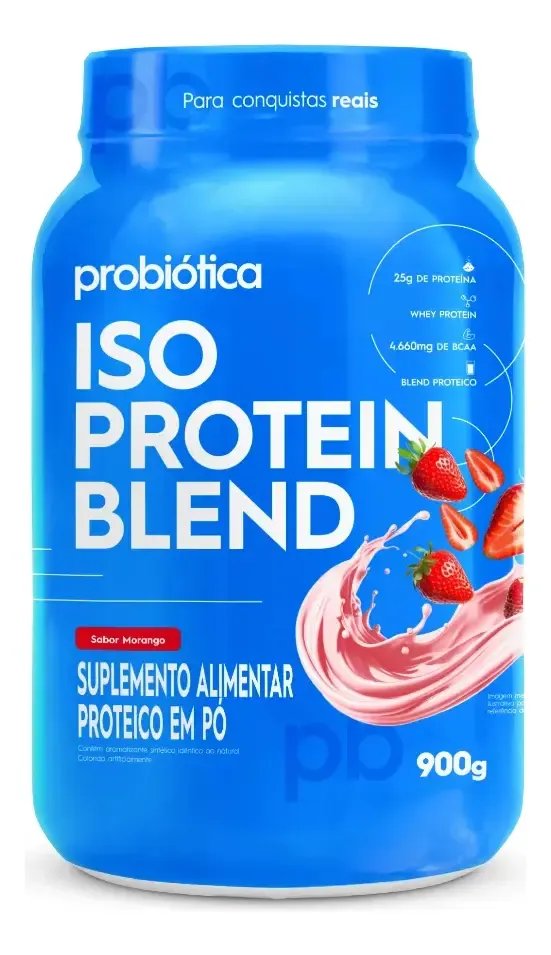Whey Protein 900g Iso Blend Protein Probiotica Morango Blend De Proteinas