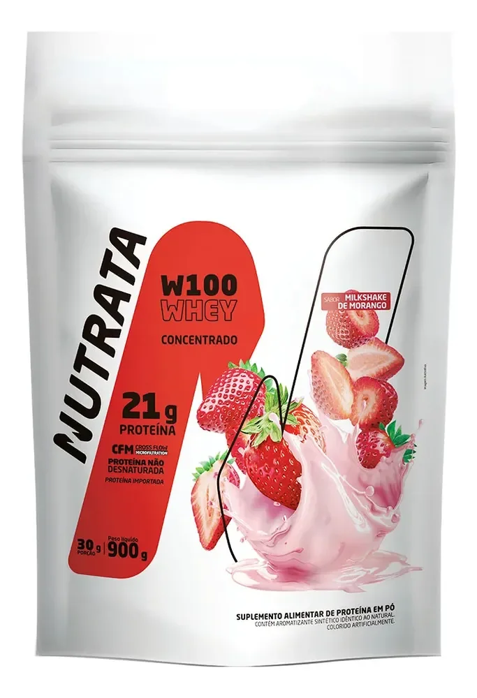 NUTRATA 💪🏼 W100 Whey Concentrado Pouch 900g Morango Nutrata