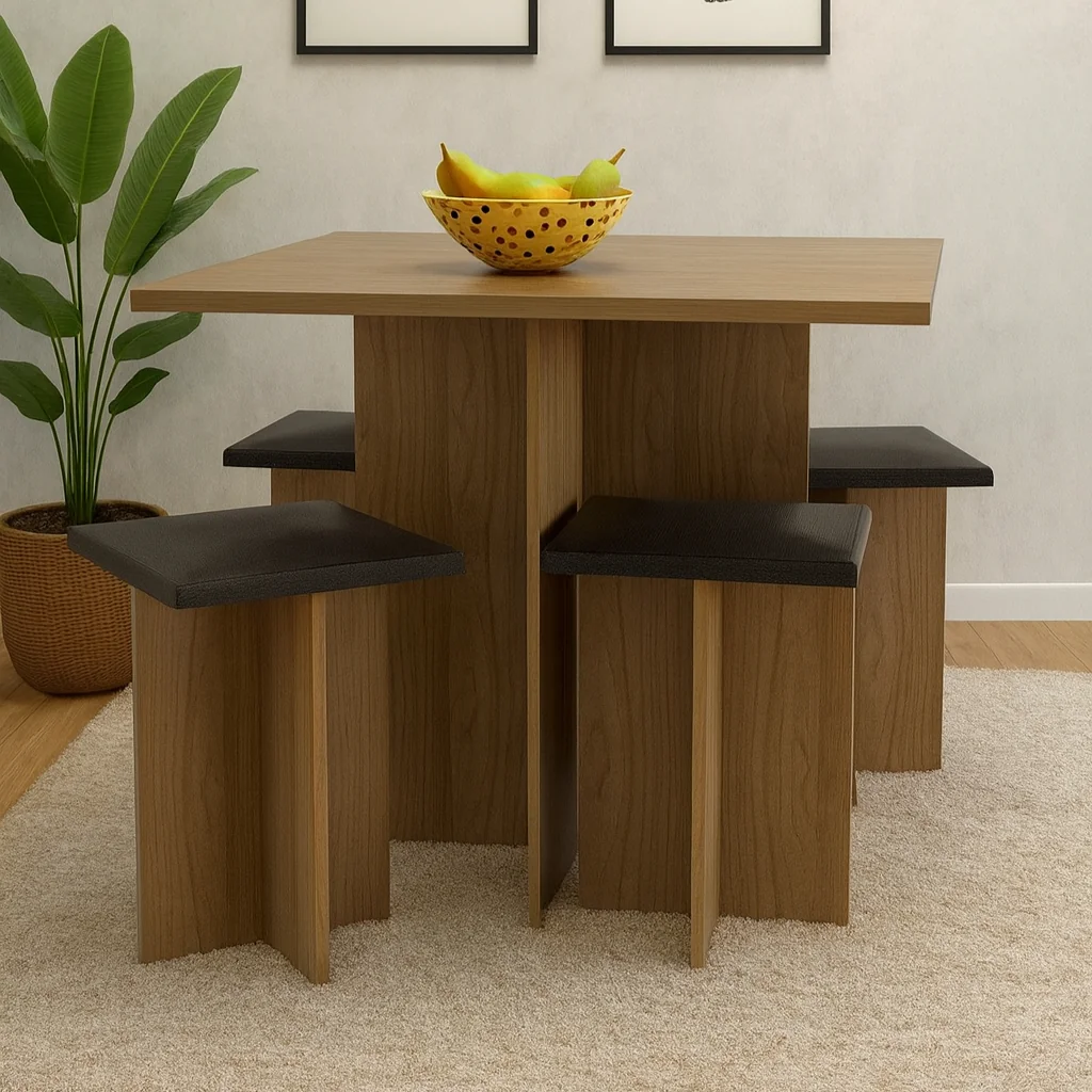Conjunto Mesa Jantar Cozinha Pequena Compacta E Bancos 4 Lugares