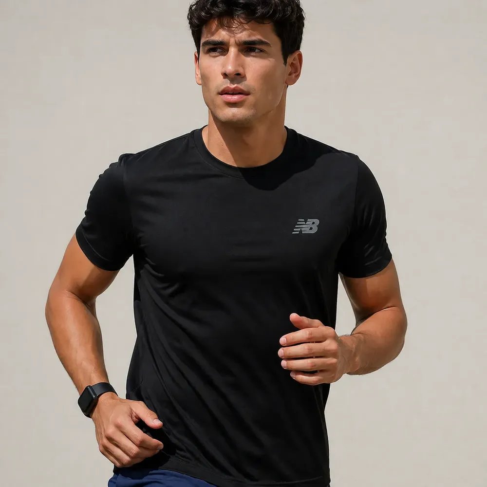 Camiseta Masculina New Balance Active Logo Treino Academia Preto (P ao 2GG)