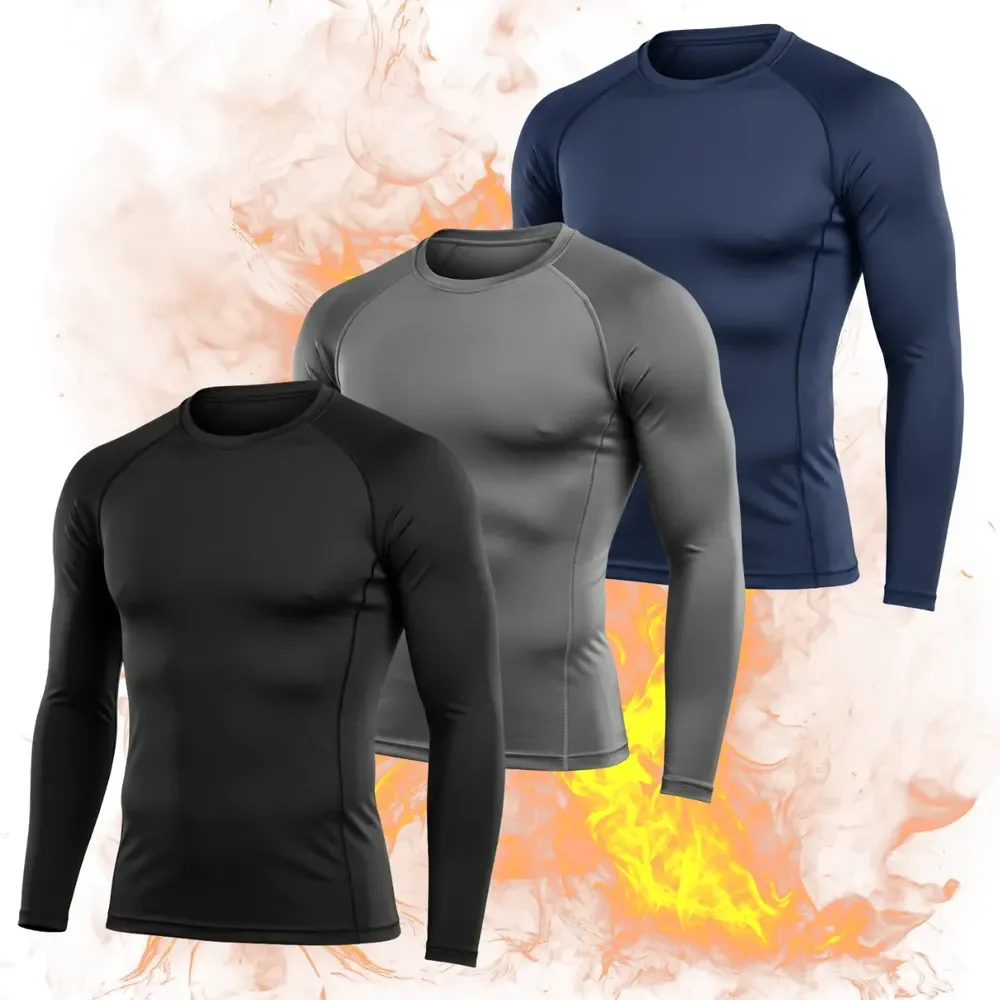 Kit 3 Camisas Térmicas Proteção Uv Masculina Segunda Pele Preto/ Azul-marinho/ Chumbo G (44)