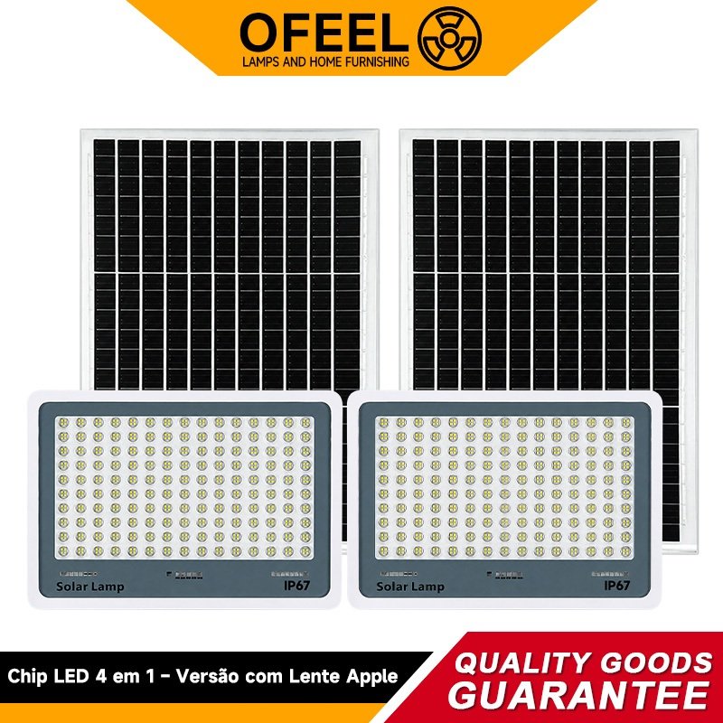 Ofeel 80000W Refletor Solar LED 4em1 IP69 com Painel Separado Alta Potência para Jardim, Garagem, Quintal e Área Externa