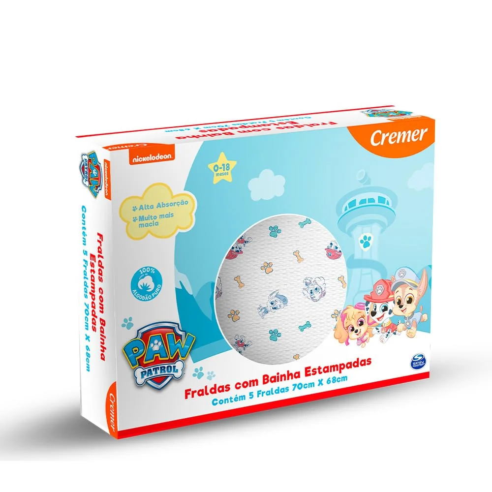 ✨Cremer Fralda Cremer Luxo C/Bainha Patrulha Canina C/5✨️