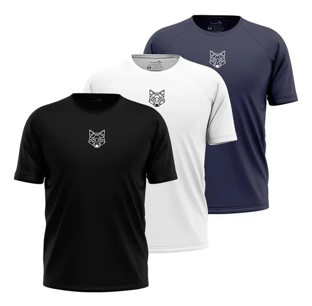 Kit 3 Camisetas Masculina Dry Alpha Lobo Geométrico (P ao XGG)