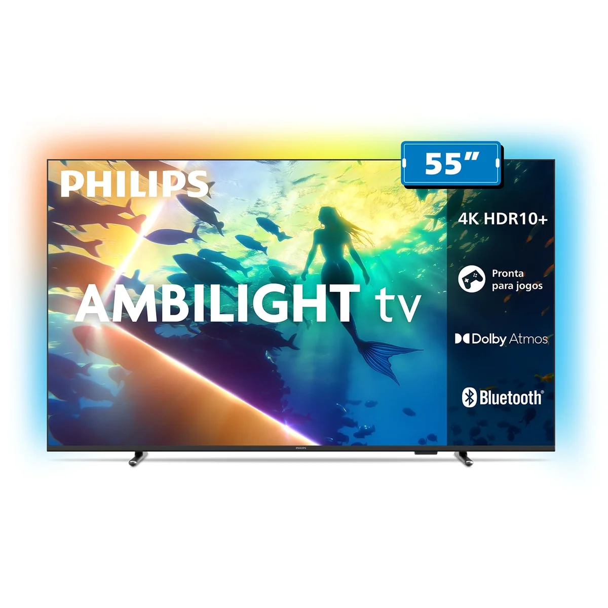 PHILIPS, Smart TV Ambilight 55" 4K, Titan OS, 55PUG8100/78, Comando de Voz, HDR10+/Dolby Atmos, VRR/ALLM, Bluetooth