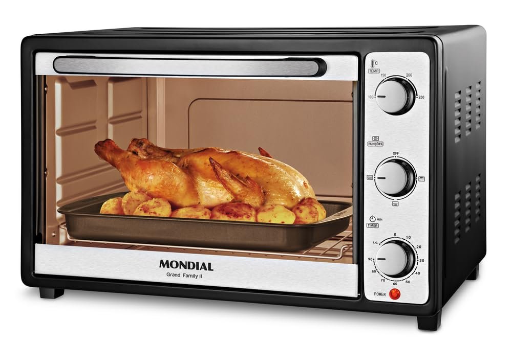 ✨MONDIAL Forno Elétrico 52L Grand Family II, Preto/Inox, 1800W, 110V - FRN-52-B✨️
