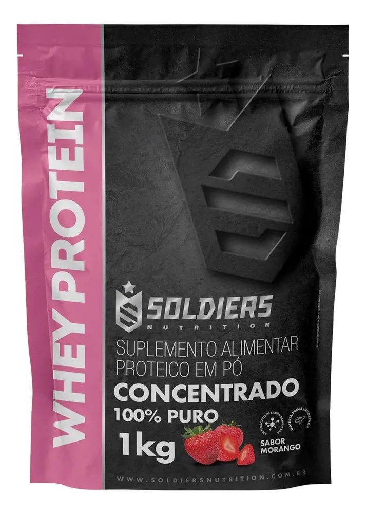 Whey Protein Concentrado 1kg Sabor Morango Soldiers Nutrition