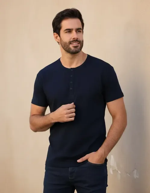 Camiseta Henley Algodão Premium (7 cores)