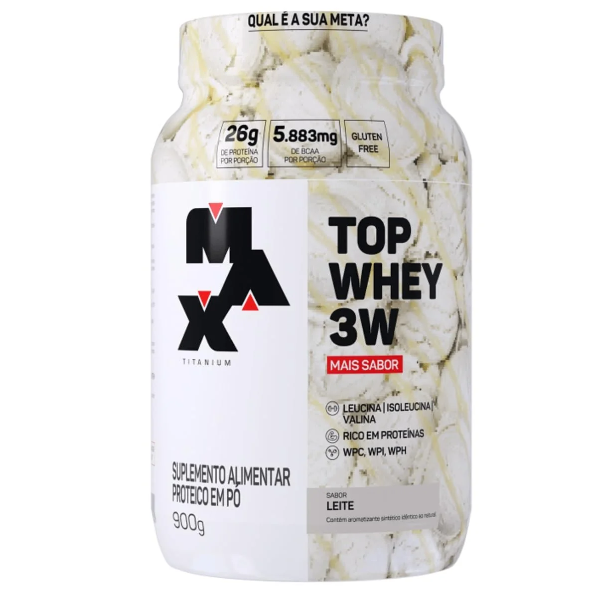 ✨Max Titanium Top Whey 3W + Sabor (900G) - Sabor Leite✨️