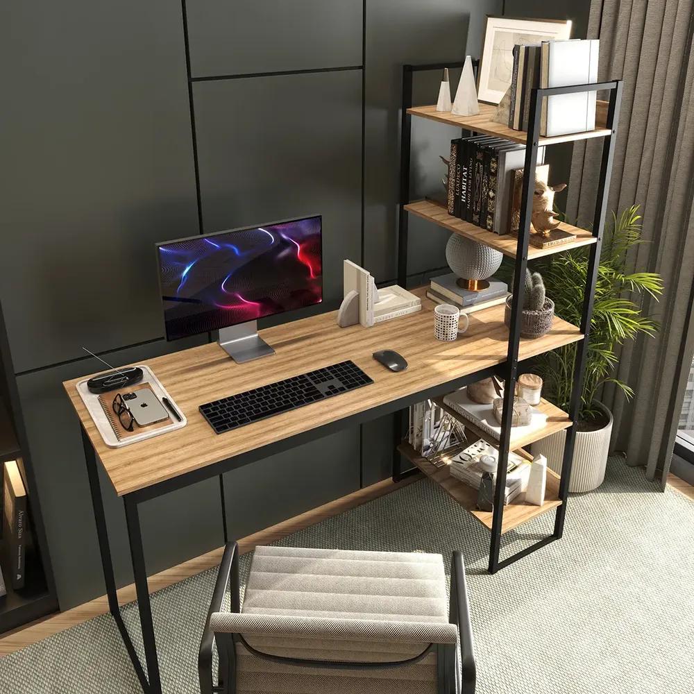 Mesa Escrivaninha Industrial Laminado Com 5 Prateleiras