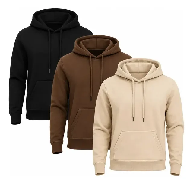 Kit 3 Moletom Blusa De Frio Com Capuz Agasalho Canguru