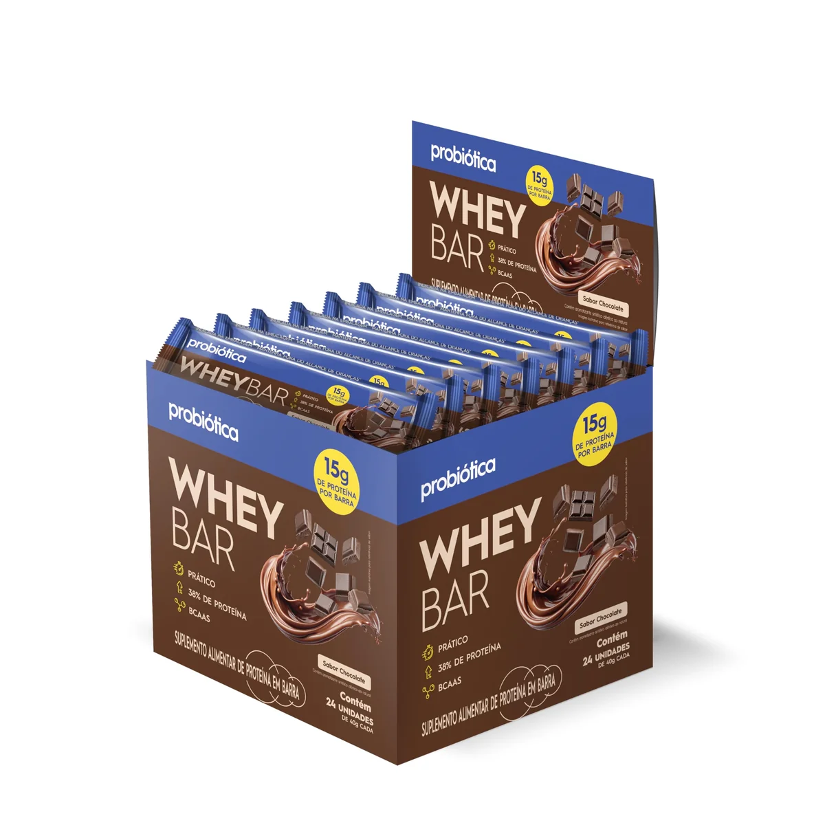 Barra Proteica Whey Chocolate Probiótica 24x40g