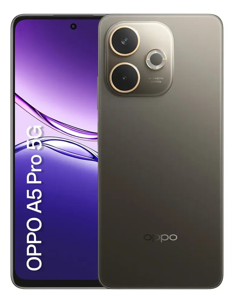 Smartphone OPPO A5 Pro 5G 256GB 8GB Física e 8GB RAM Virtual Bateria 5800 mAh Câmera AI 50MP NFC IP69 Marrom Chocolate