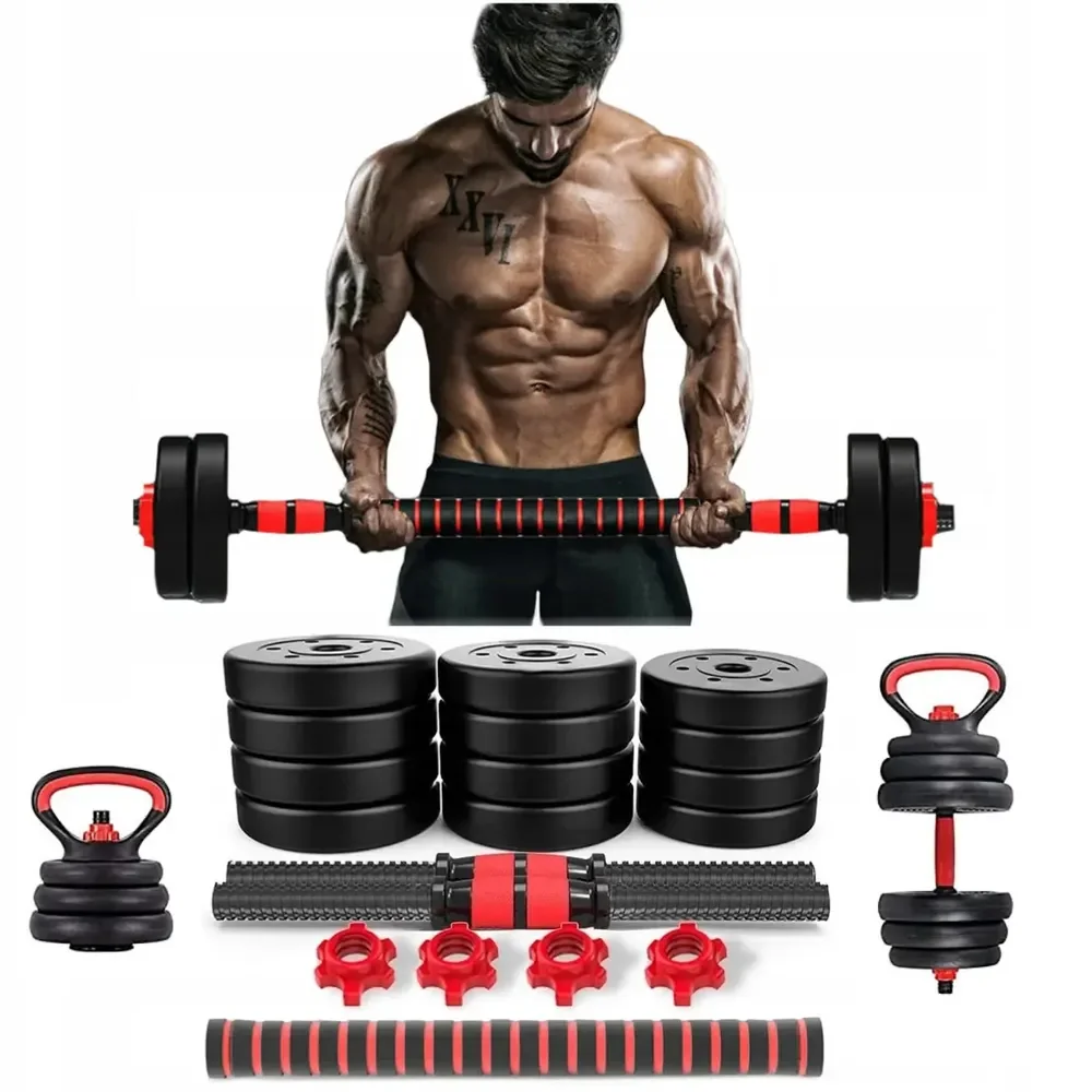 Kit Halteres Barra E Anilhas Kettlebell Ajustáveis 15kg