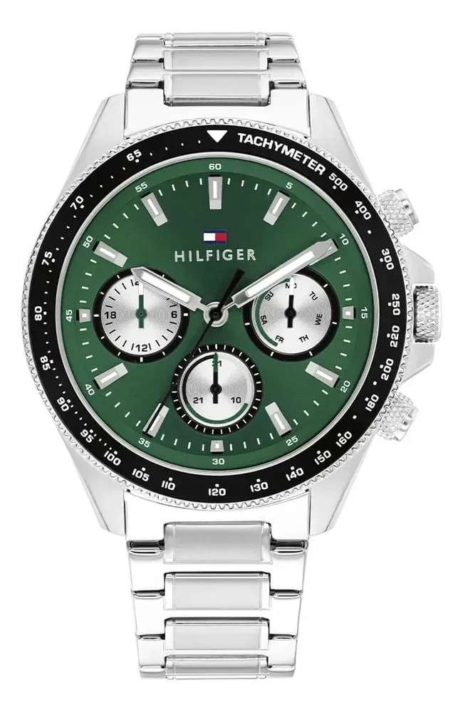 Relógio Tommy Hilfiger Clark Masculino Em Aço Prateado 17922 Prateado Verde
