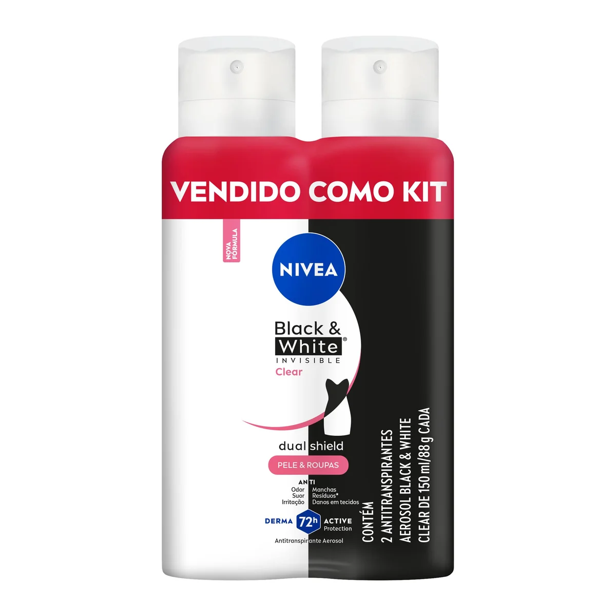 NIVEA Kit Desodorante Aerossol Black & White Clear 150ml - 2 Unidades, Nivea, pacote de 2