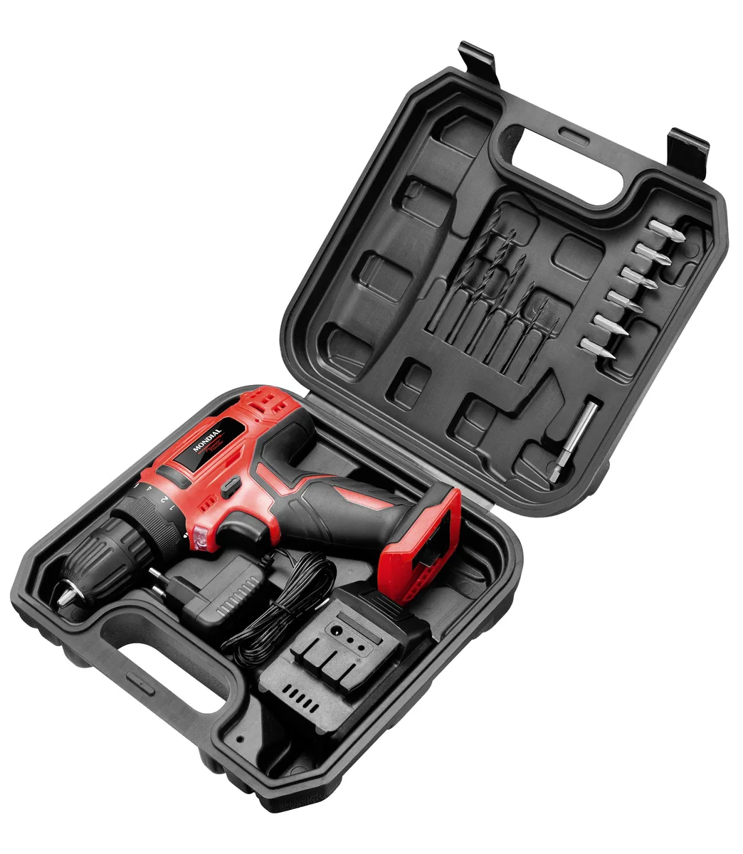 Furadeira e Parafusadeira à Bateria Mondial, 12V, Vermelho | Bivolt, FPF-06M
