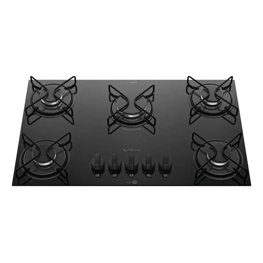 Cooktop 5 Bocas Atlas Agile Up Com Mesa De Vidro A Gás Preto Bivolt
