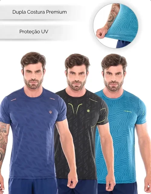 Kit 3 Camisetas Dry Fit Treino Masculino Fitness Academia