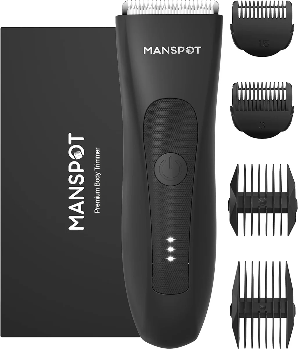Aparador de Pelos Masculino Elétrico MANSPOT, Lâmina Cerâmica, Motor 7000 RPM, À Prova d'Água, para Corpo e Áreas Íntimas