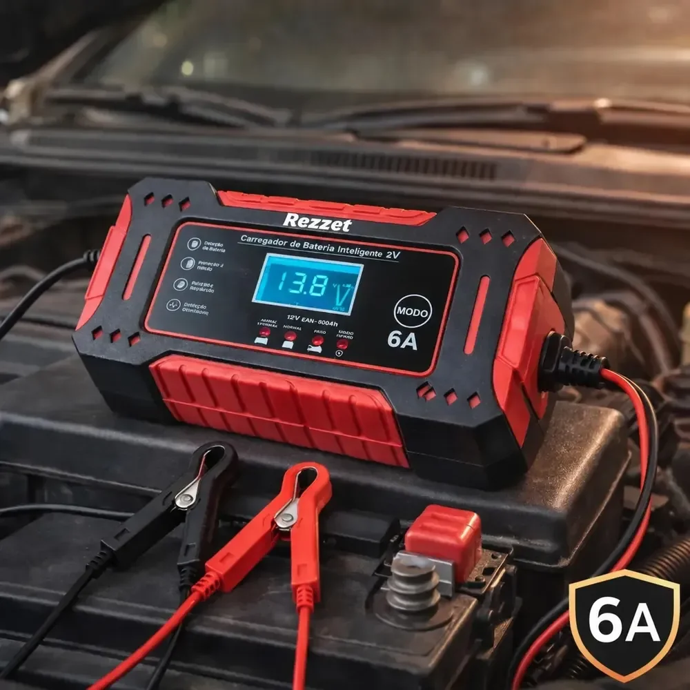 Carregador Inteligente De Bateria Automotiva Portátil 12v 6a