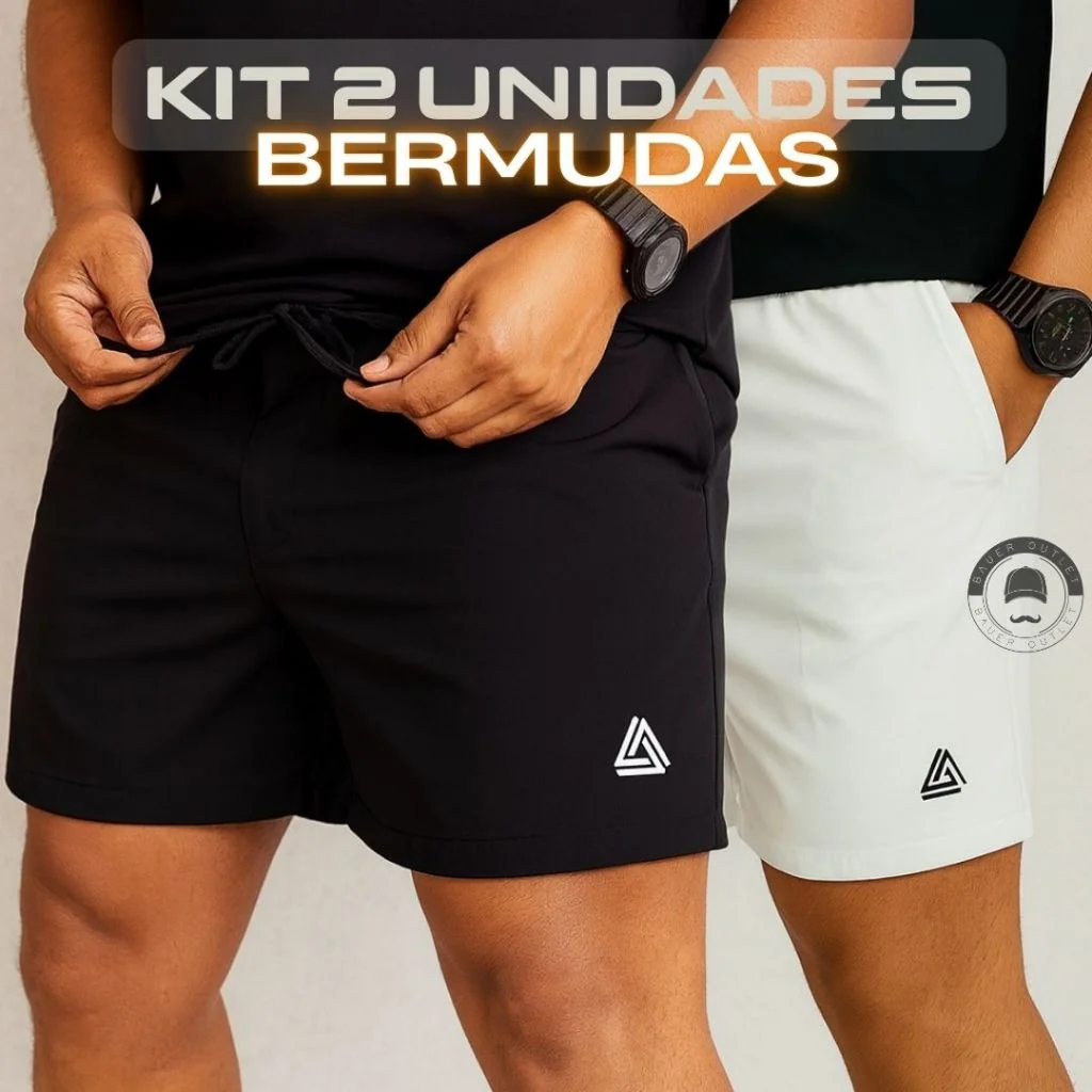 Kit 2 Bermudas Masculinas Elastano ORIGINAL Secagem Rápida, Bolsos Laterais Conforto Casual P ao GG