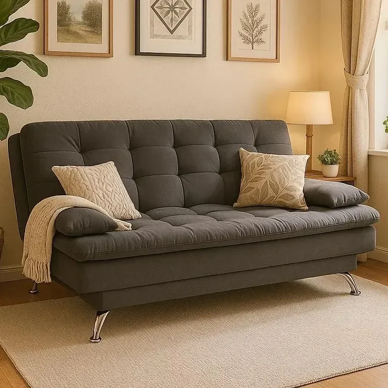 Sofá-cama 3 Lugares Casal Premium Suede Cinza Cinza Florido