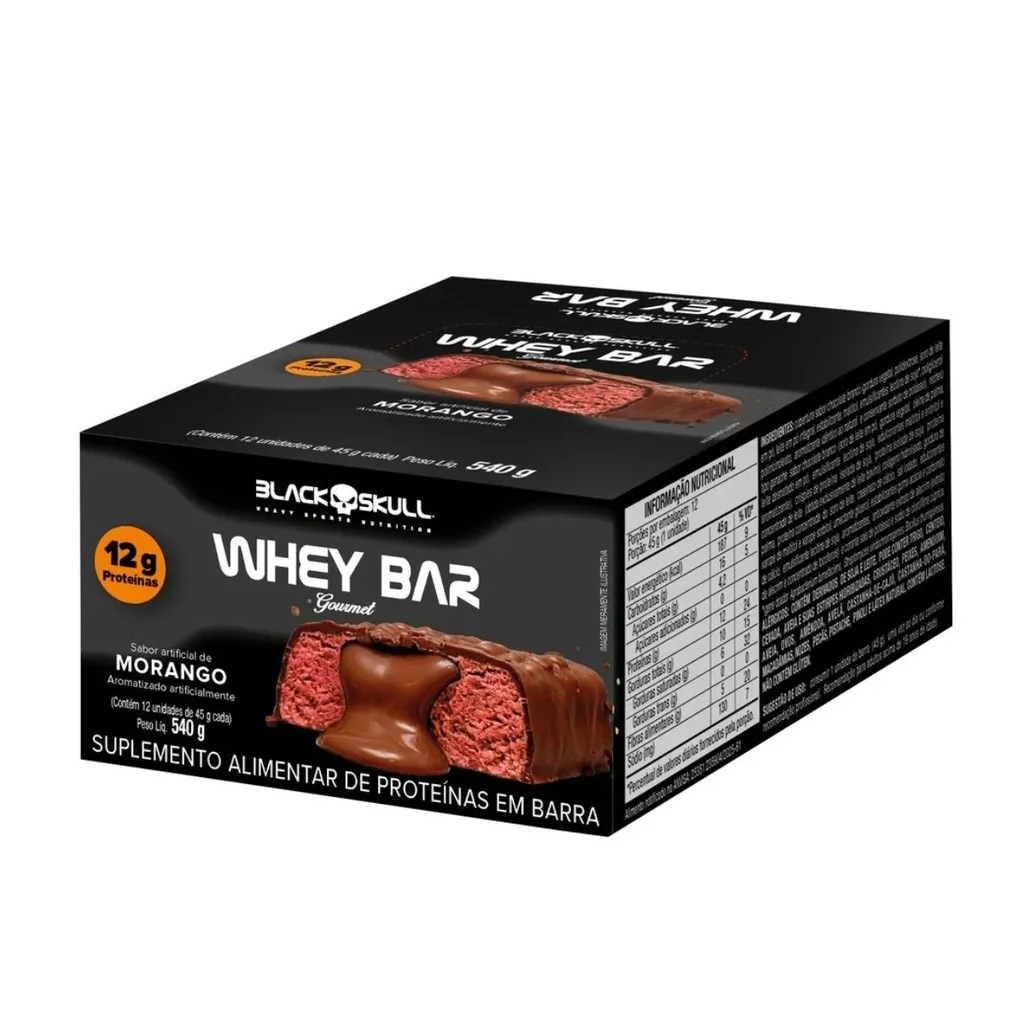 ✨Whey Bar Gourmet Zero 12g De Proteina Display Com 12 Unidades De 45g Blackskull
