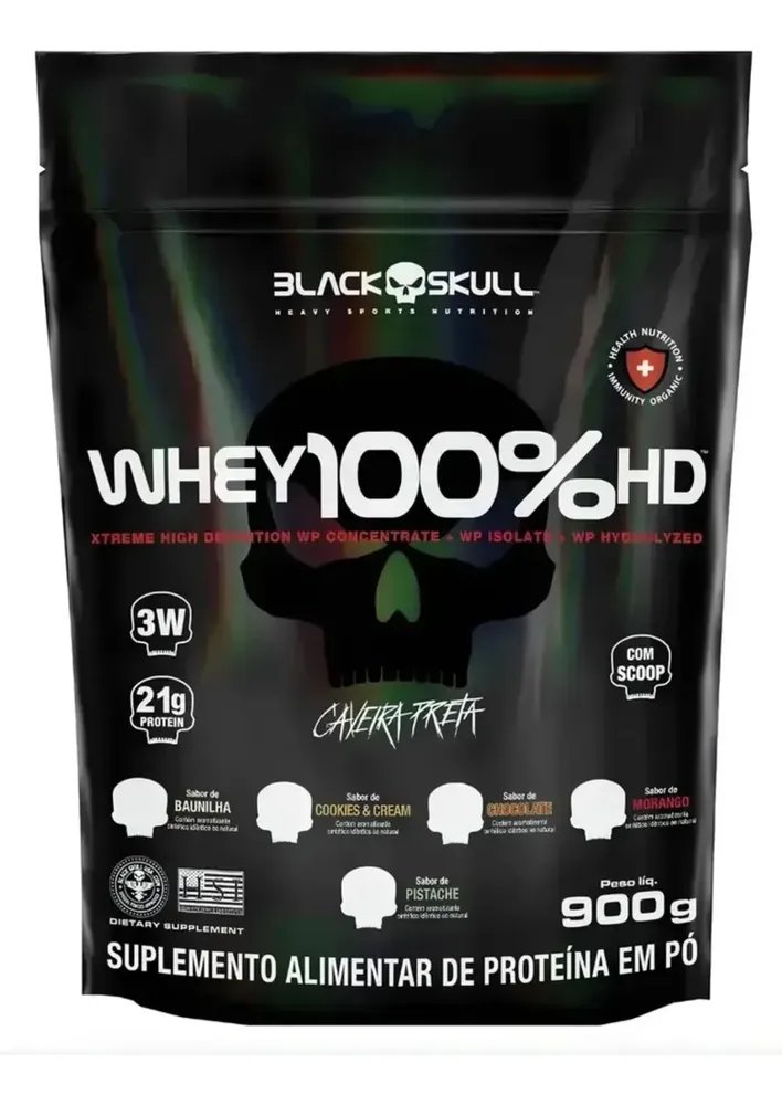 🔥Whey 100% Hd Black Skull - 900g Baunilha