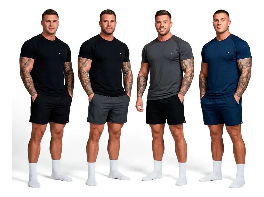 Kit com 8 Peças Dry Fit 4 Camisetas + 4 Shorts Sandrini
