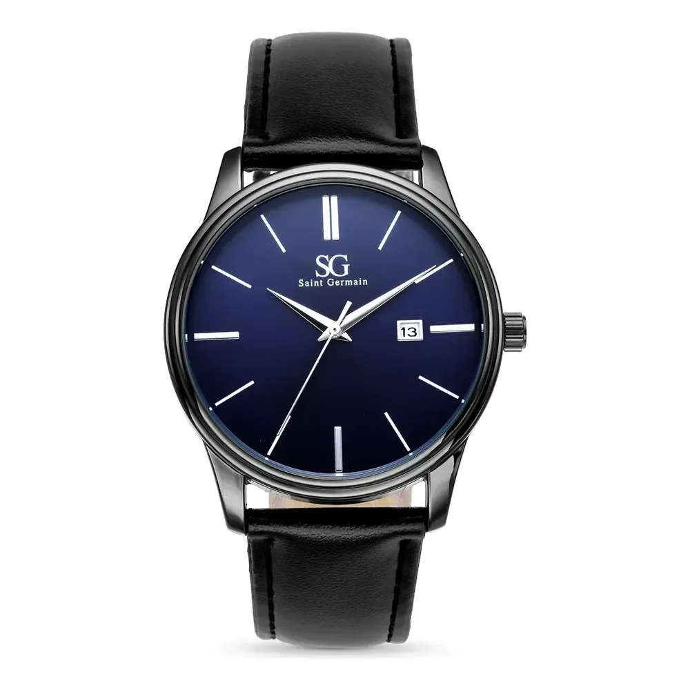 Relógio Masculino Preto Saint Germain Correia De Couro Preto