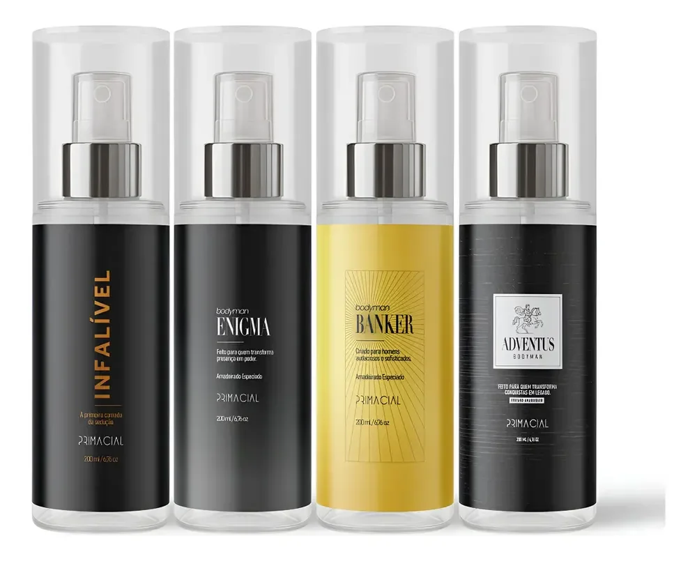Kit Body Slash Masculino Infalivel + Enigma + Banker + Adventus 200ml - Primacial Perfume Amadeirado