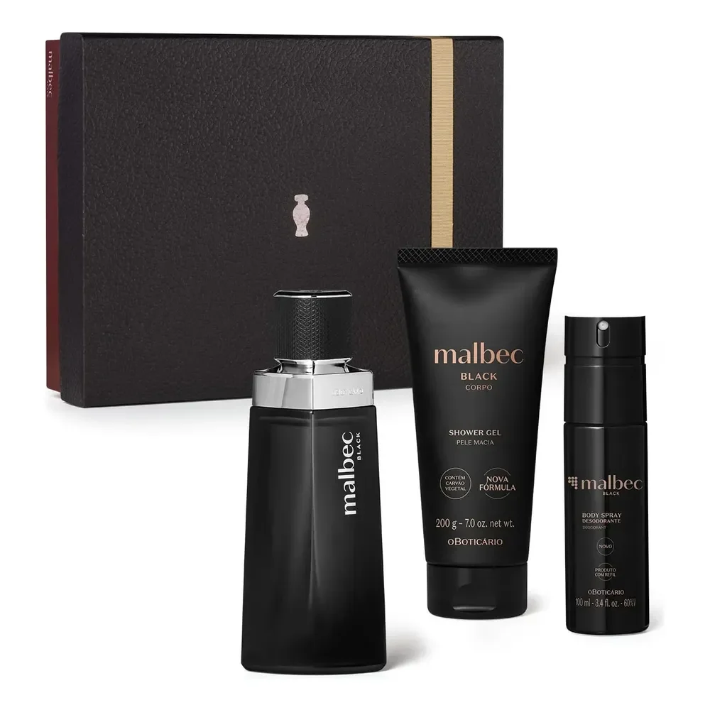 Kit Malbec Black O Boticário • Perfume 100ml • ⁠Body Spray 100ml • ⁠Shower Gel 200g