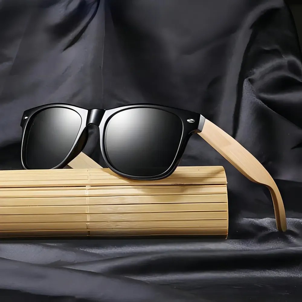 Óculos De Sol Quadrado Bambu Com Proteção Uv