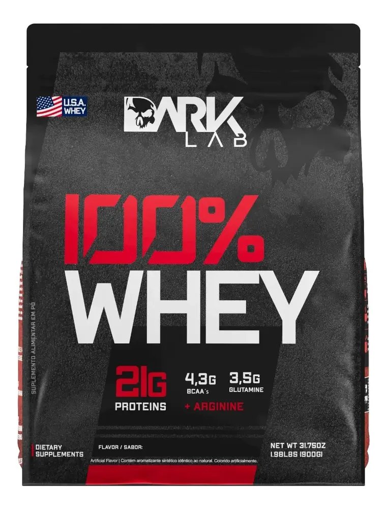 Whey Protein Concentrado 100 900g Refil Dark Lab Sabor Morango