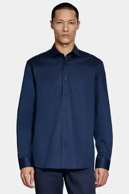 Camisa Aramis Slim Tricoline Algodão Manga Longa Marinho