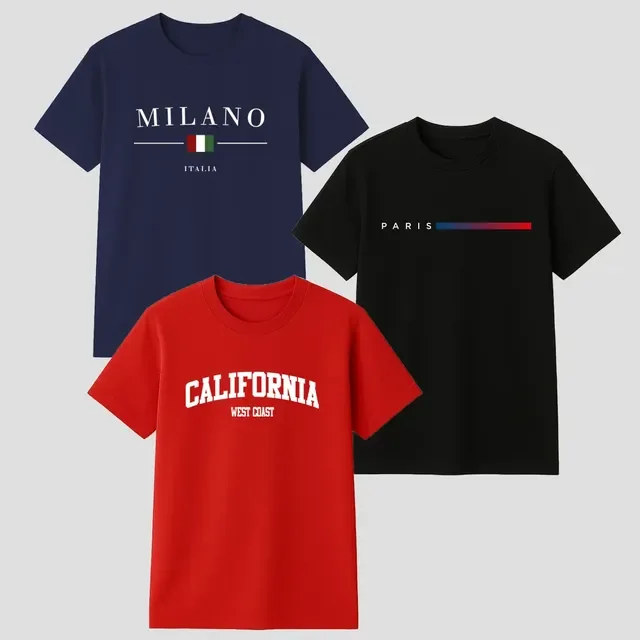 Kit 3 Camisetas Algodão Milano Paris Califórnia