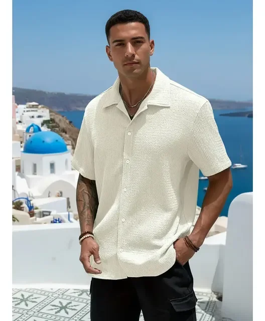 Camisa Masculina Texturizada Com Botões