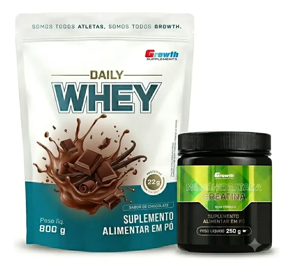✨Kit Growth: Daily Whey Protein Chocolate 800g + Creatina Monohidratada 250g✨️