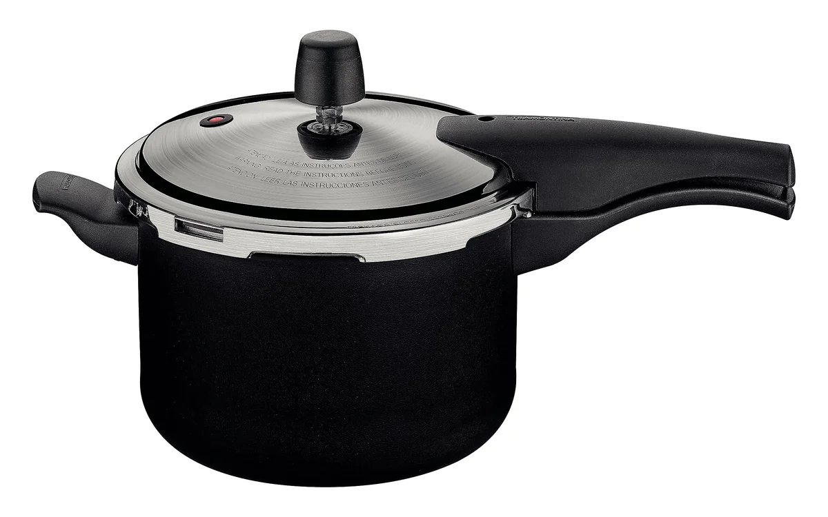 ✨Panela de Pressão Tramontina Vancouver Effect em Alumínio com Revestimento Interno e Externo em Antiaderente Starflon Max Preto 20 cm 4,5 L✨️