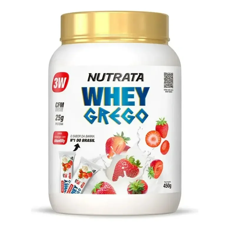 ✨Whey Grego 3w Pote 450g Morango Com Chantilly Nutrata Morango Com Chantilly✨️