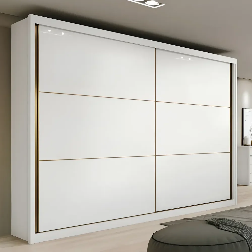 Guarda-roupa Casal MDF 2 Portas Corrediças Branco 6 Gavetas Móveis Lopas